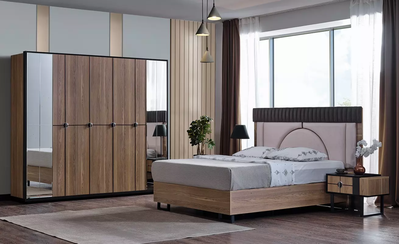 Luxus Schlafzimmer Set 4 tlg. Bett 2x Nachttische Kleiderschrank