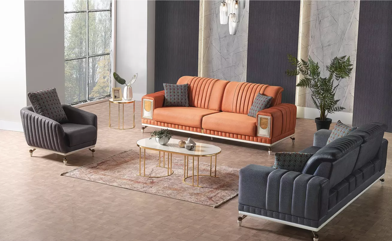 Sofagarnitur 3+3+1 Sitzer Textil Sofa 3 Sitzer Sessel Komplett Set