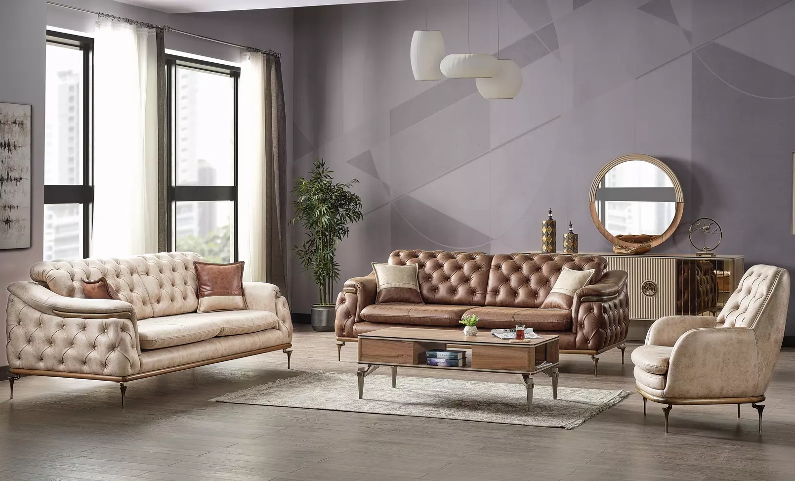 Sofagarnitur 3+3+1 Sitzer Chesterfield Modern Garnitur Set 3tlg. Sofa