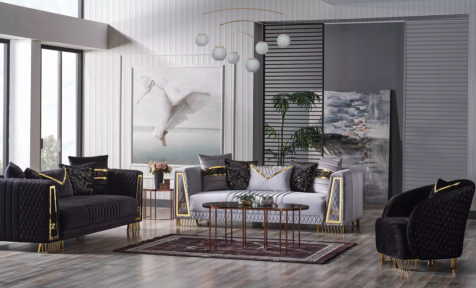 Sofagarnitur 3+3+1 Sitzer Chesterfield Barock Stil Garnitur Set 3tlg.