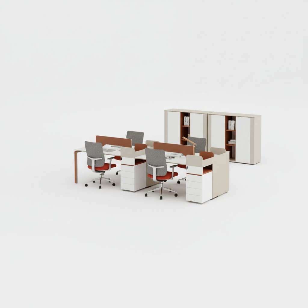 Arbeitsplatz für 4 Personen mit 2 Aktenschränken Arbeitszimmer Möbel Holzmöbel