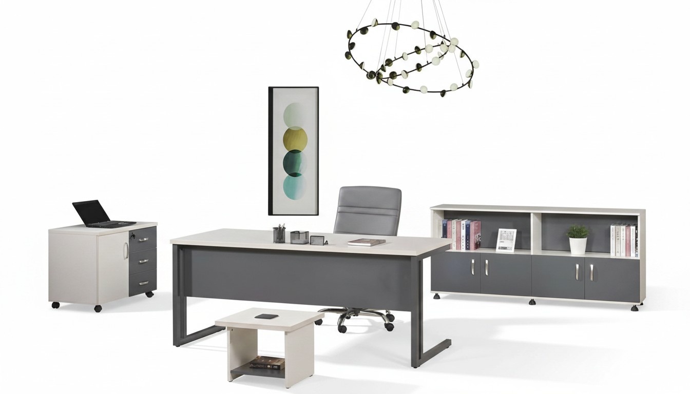 Arbeitstisch Büromöbel Computermöbel Schreibtisch 4tlg Holz Set Grau