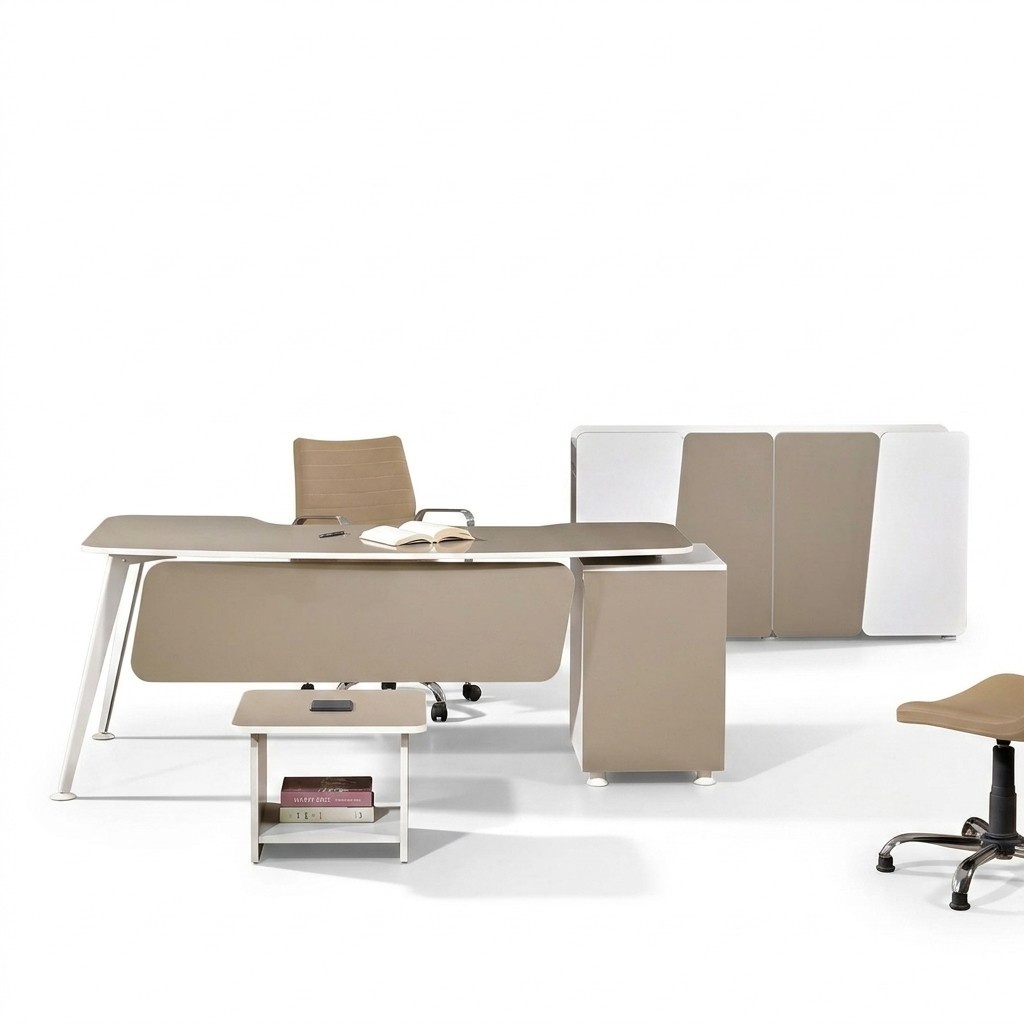 Arbeitstisch Komplettbüro Büromöbel Schreibtisch 3tlg Holz Set Beige