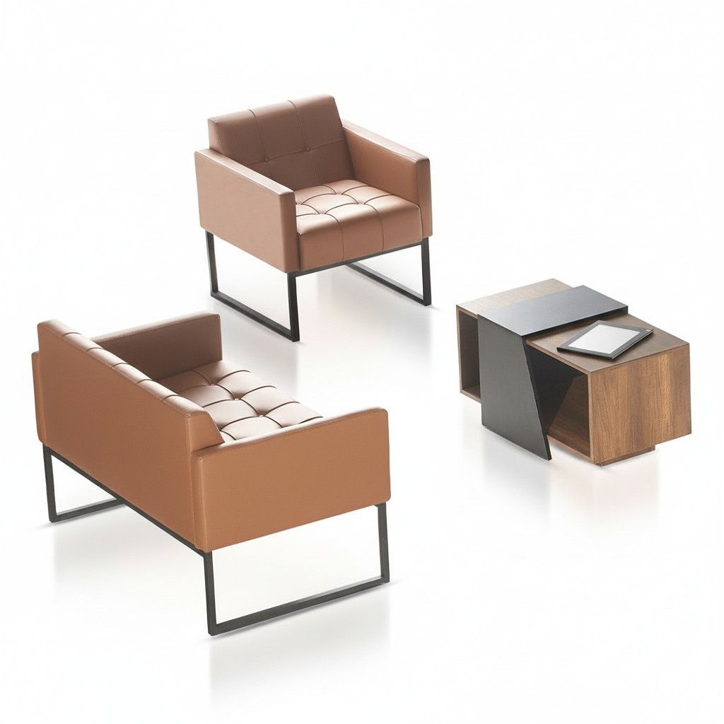 Arbeitszimmer Braun Grau Set 3tlg 2-Sitzer Sessel Couchtisch Modern Stil