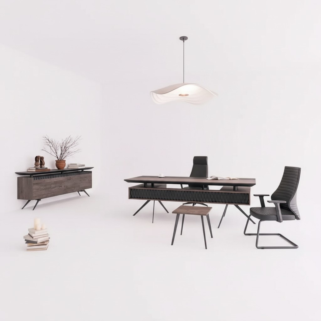 Arbeitszimmer Büro Schreibtisch Couchtisch Sideboard Modern Holz Braun