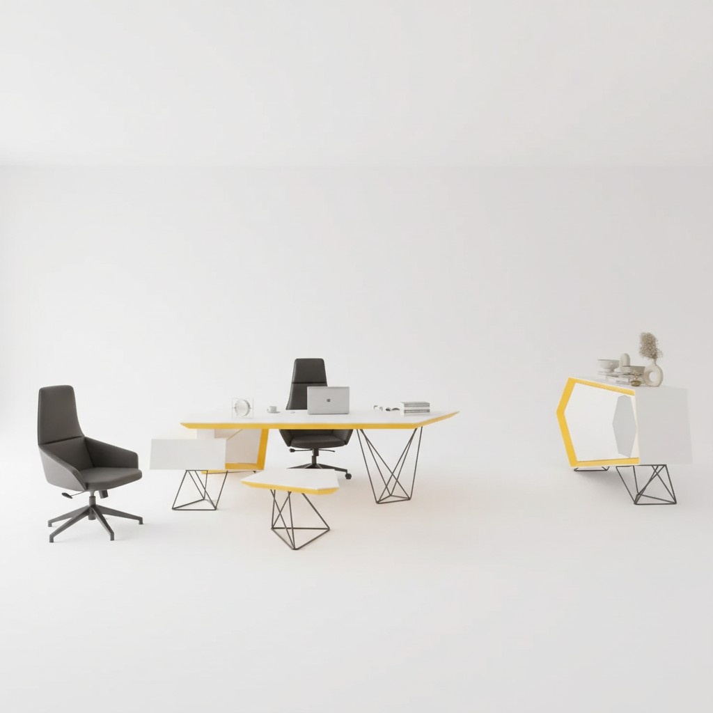 Arbeitszimmer buro Eckschreibtisch Couchtisch Sideboard Modern Weiß