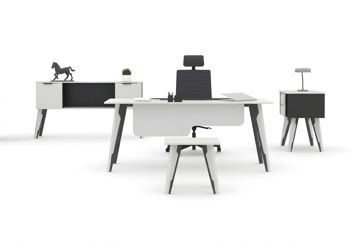 Arbeitszimmer Schreibtisch Büroschrank Kommode Couchtisch Weiß- Schwarz