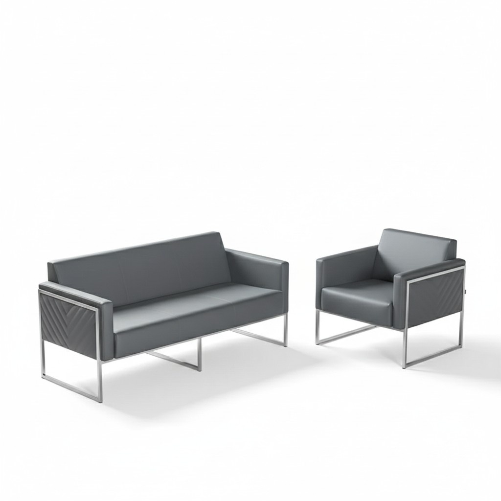 Arbeitszimmer Set 2tlg 3-Sitzer mit Sessel Grau Einfarbig Modern Design