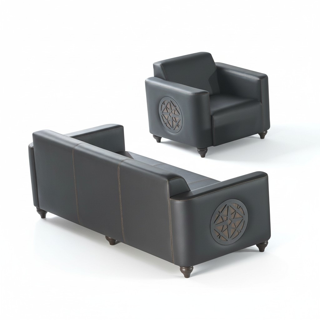 Arbeitszimmer-Set 2tlg 3-Sitzer Sessel Schwarz Einfarbig Modern Design