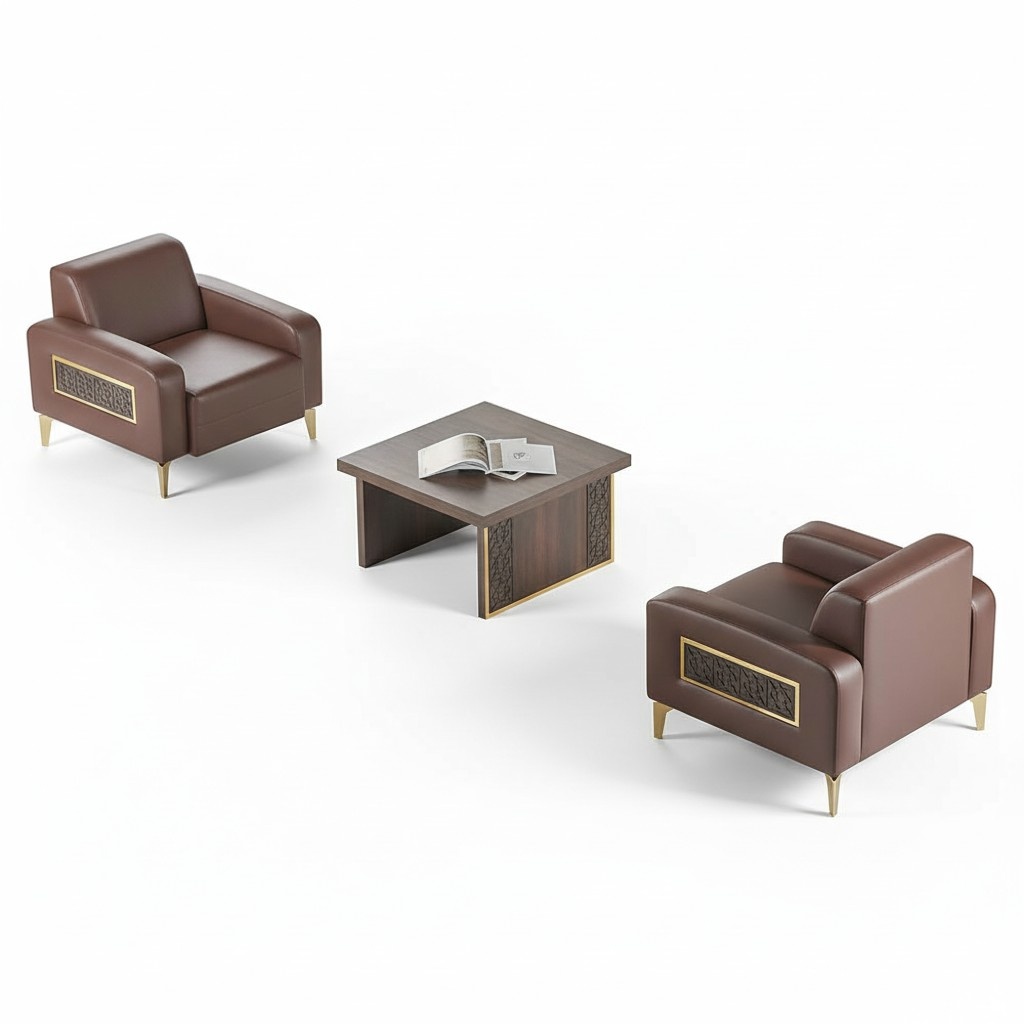 Arbeitszimmer-Set 3tlg 2x Sessel Couchtisch Braun Einfarbig Wohnzimmer