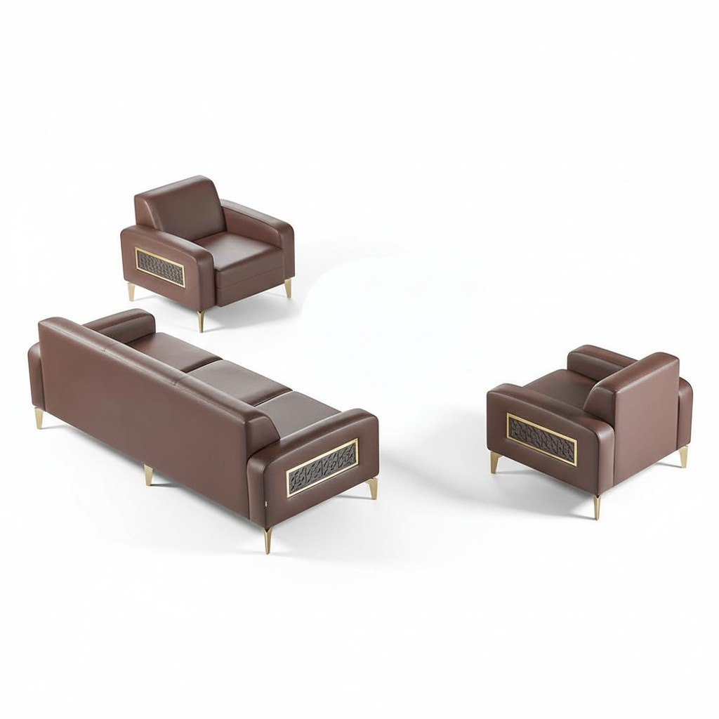 Arbeitszimmer-Set 3tlg 3-Sitzer mit 2x Sessel Braun Einfarbig Wohnzimmer