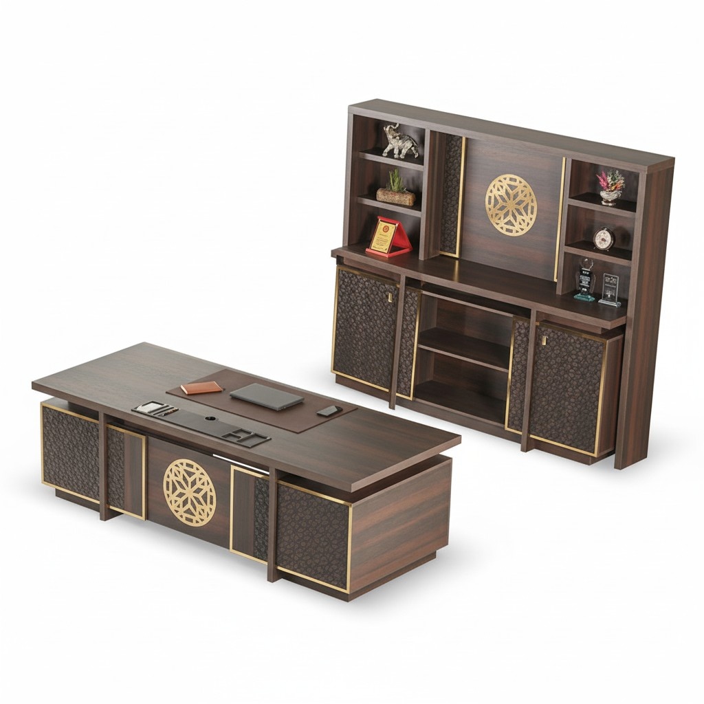Arbeitszimmer Set 3tlg Bürotisch Sideboard Bücherregal Braun Einfarbig