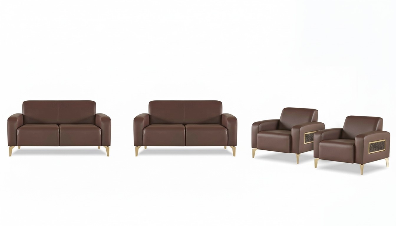 Arbeitszimmer-Set 4tlg 2x 2-Sitzer mit 2x Sessel Braun Einfarbig Modern