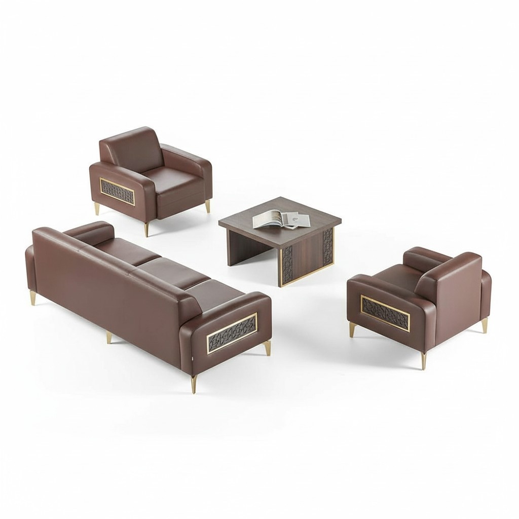 Arbeitszimmer-Set 4tlg 3-Sitzer 2x Sessel Couchtisch Braun Wohnzimmer
