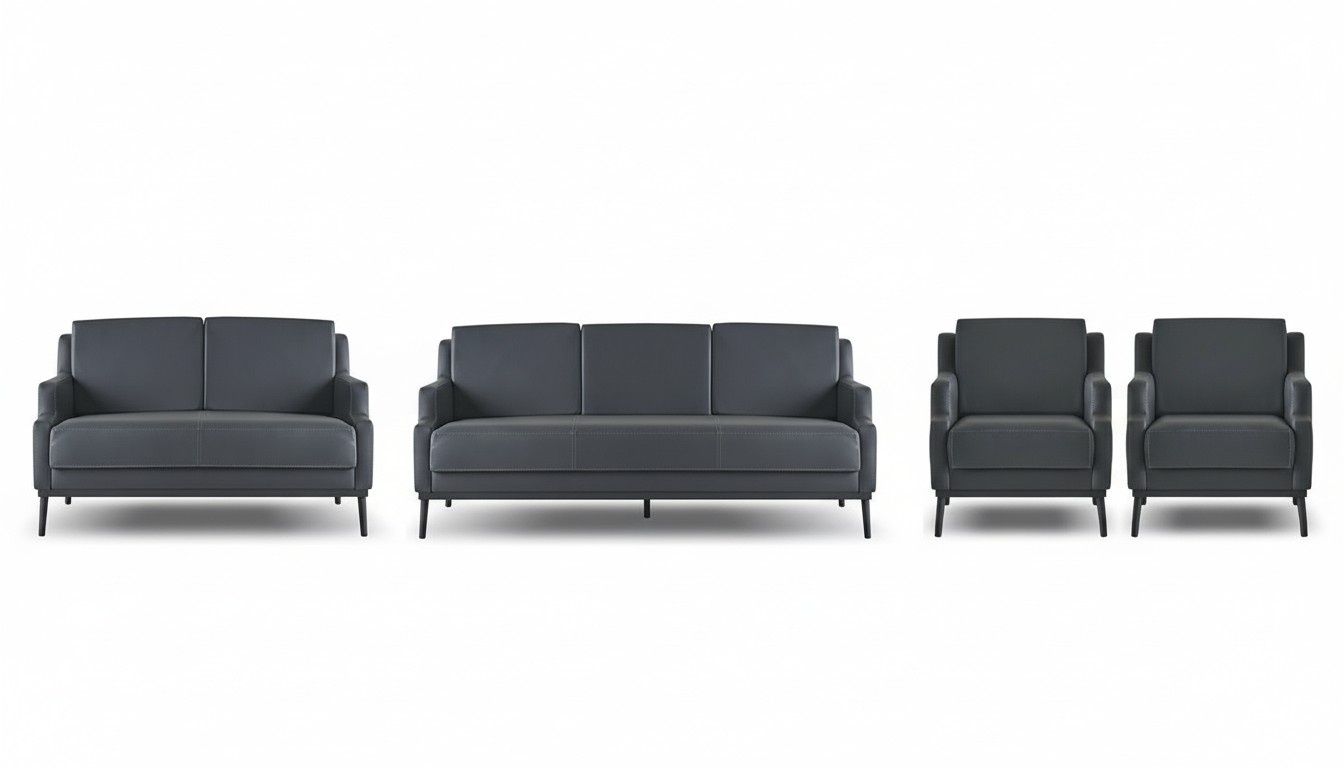 Arbeitszimmer-Set 4tlg 3-Sitzer 2-Sitzer 2x Sessel Dunkelgrau Einfarbig