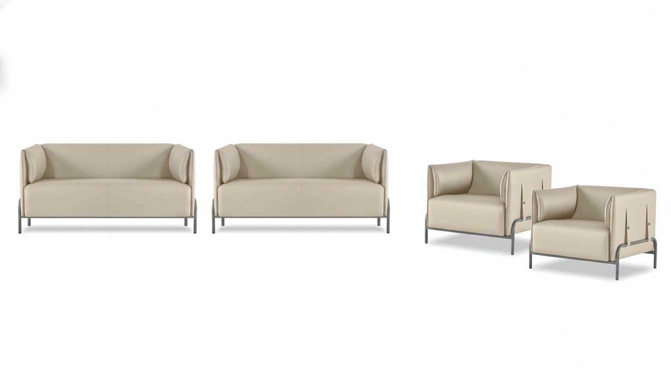 Arbeitszimmer-Set 4tlg Beige 2x 2-Sitzer 2x Sessel Einfarbig Wohnzimmer