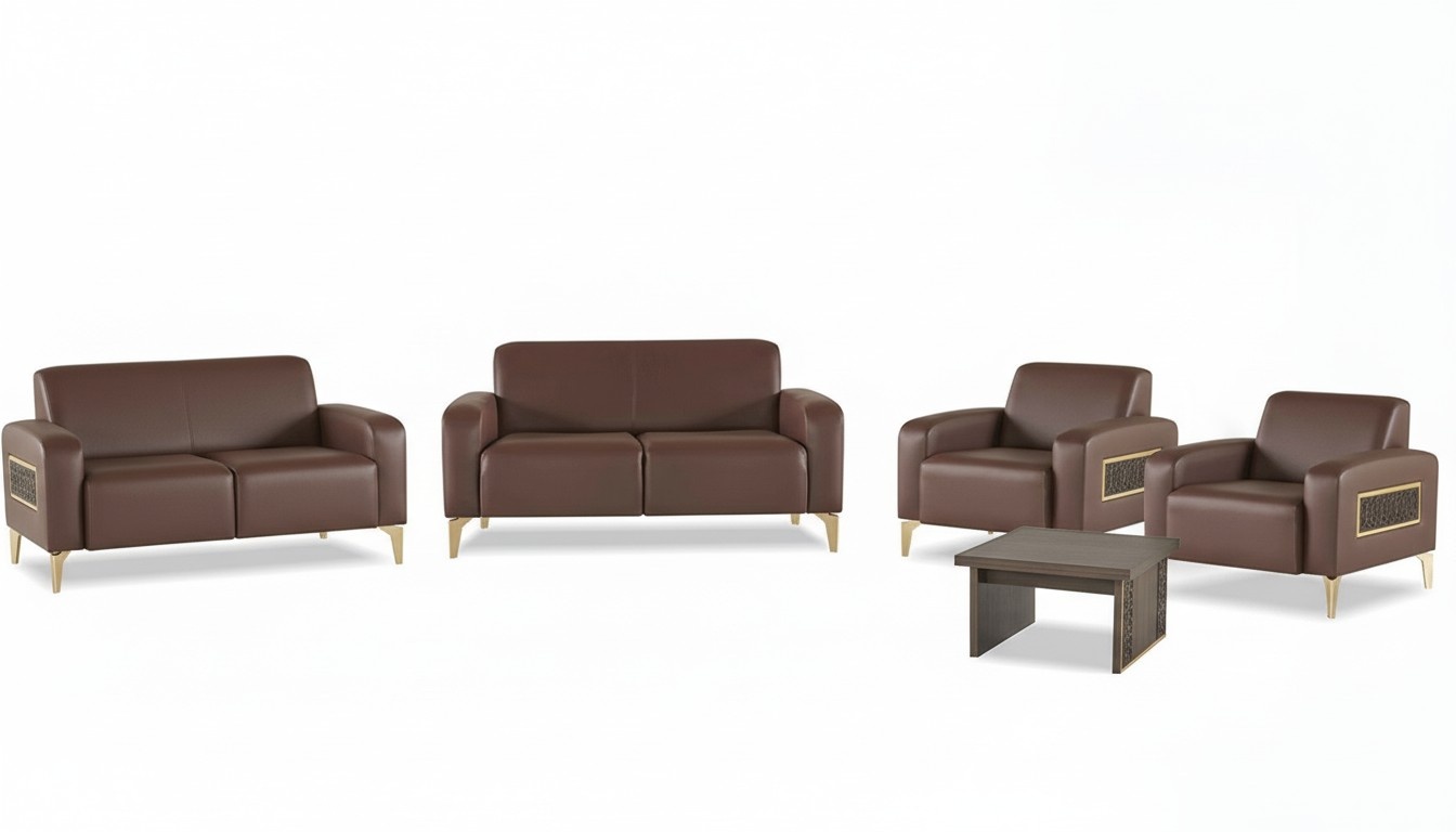 Arbeitszimmer-Set 5tlg 2x 2-Sitzer 2x Sessel Couchtisch Wohnzimmer Braun