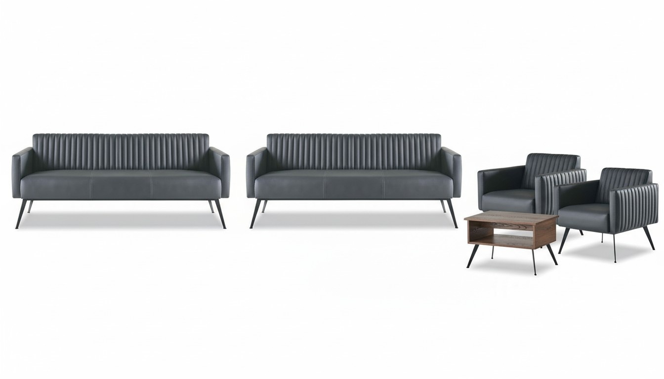 Arbeitszimmer-Set 5tlg 2x 3-Sitzer 2x Sessel Couchtisch Braun Schwarz