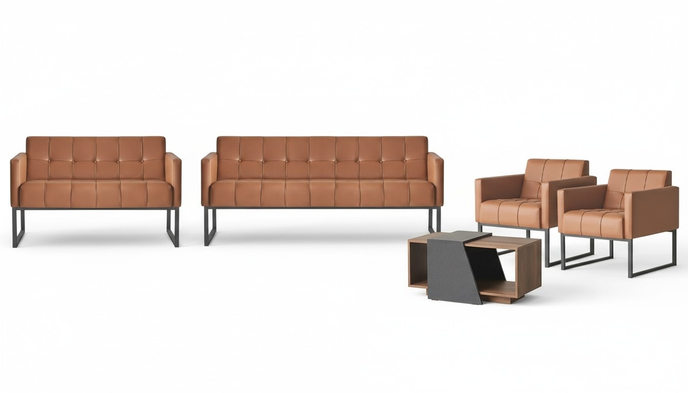 Arbeitszimmer-Set 5tlg 3-Sitzer 2-Sitzer 2x Sessel Couchtisch Braun Stil