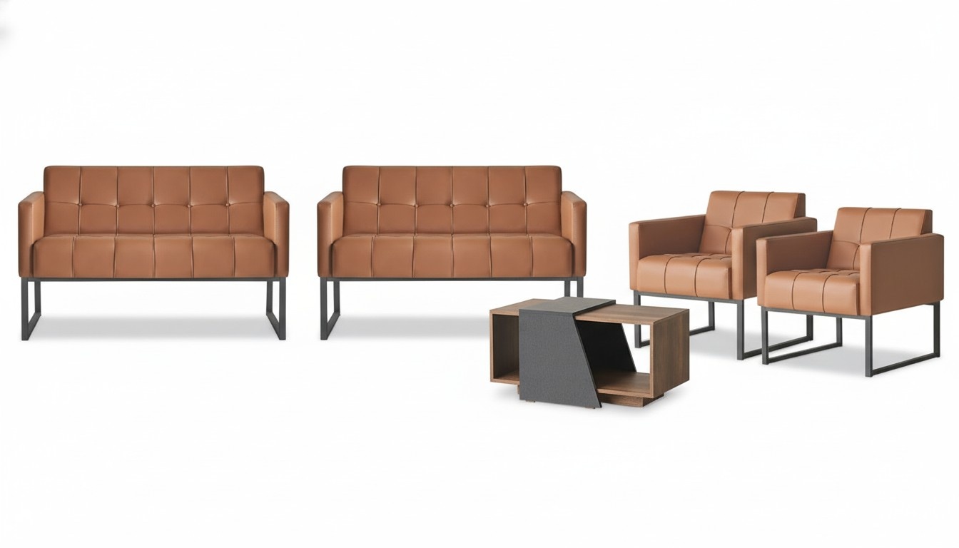 Arbeitszimmer-Set 5tlg Braun 2x 2-Sitzer 2x Sessel Couchtisch Grau Stil