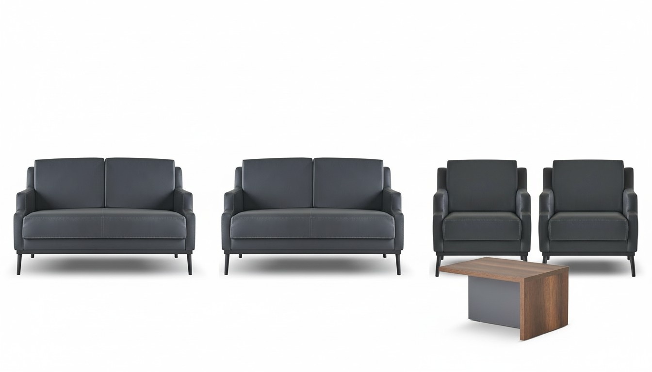 Arbeitszimmer-Set 5tlg Dunkelgrau Stil 2x 2-Sitzer 2x Sessel Couchtisch