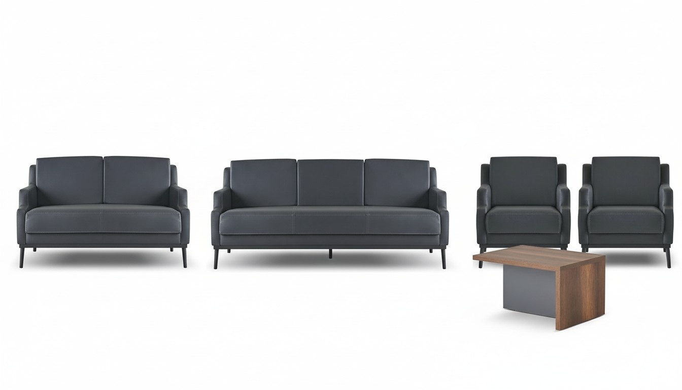 Arbeitszimmer-Set 5tlg Dunkelgrau 3-Sittzer 2-Sitzer Sessel Couchtisch