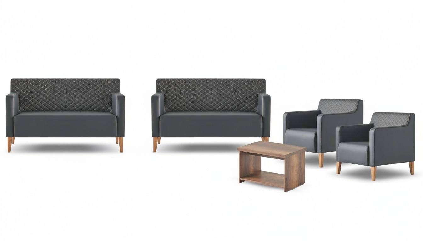 Arbeitszimmer-Set 5tlg Schwarz 2x 2-Sitzer 2x Sessel Braun Couchtisch