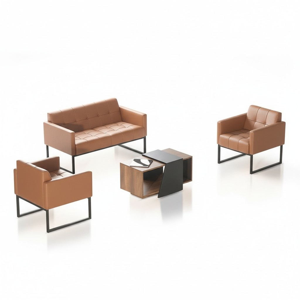 Arbeitszimmer-Set Braun 4tlg 2-Sitzer 2x Sessel Couchtisch Einfarbig Stil