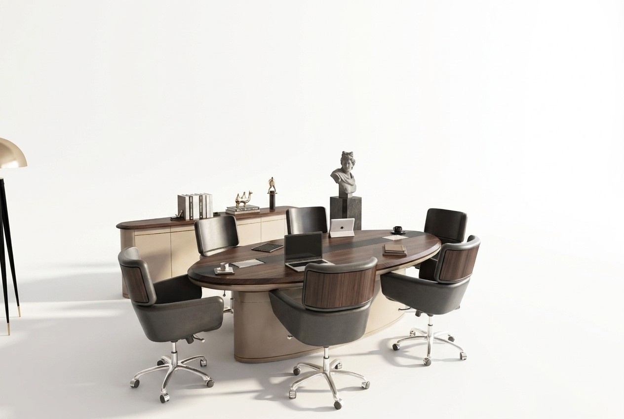 Arbeitszimmer-Set Braun Holz und Kunstleder modern