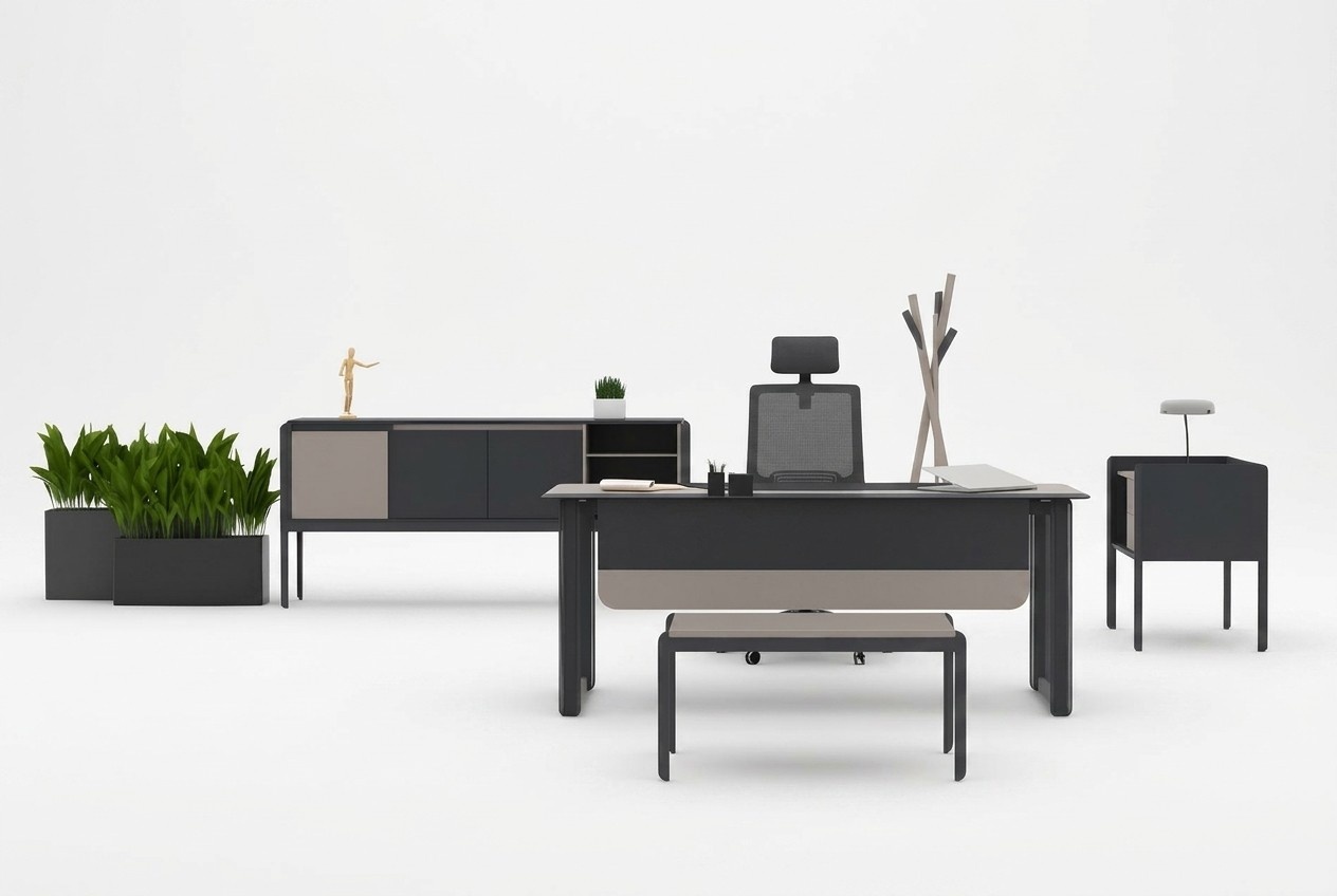 Arbeitszimmer Set Schreibtisch Büroschrank Kommode Couchtisch Antrazhit