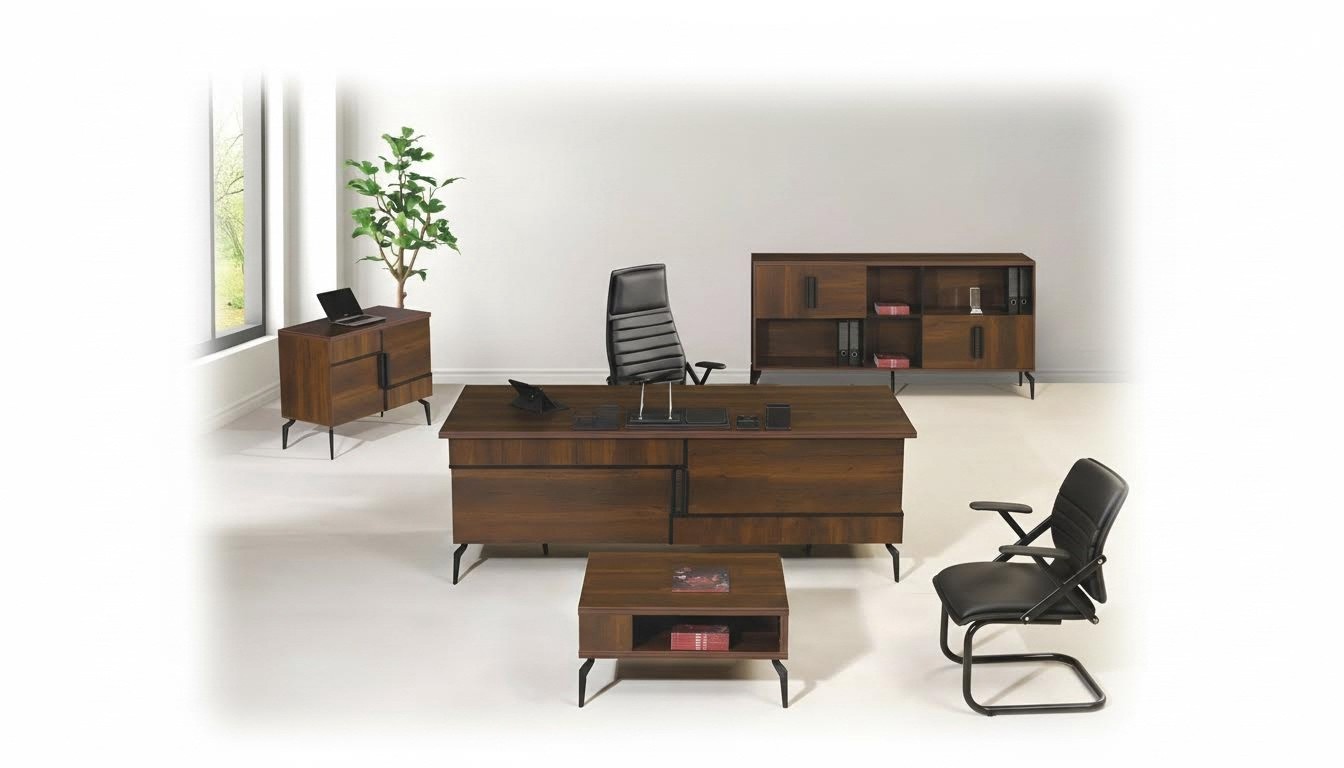 Arbeitszimmermöbel Büro Schreibtisch Bürotisch Set 4tlg Holz Braun