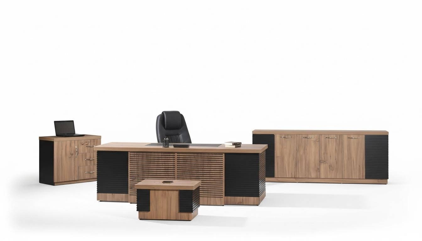 Arbeitszimmermöbel Büro Schreibtisch Bürotisch Set 4tlg Holz Braun