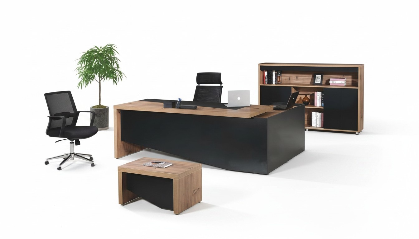 Arbeitszimmermöbel Komplette Eckbürotisch 3tlg Holz Schwarz Büromöbel