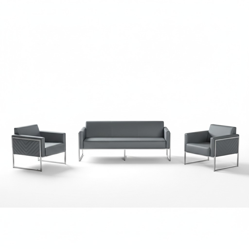 Arbetiszimmer-Set 3tlg 3-Sitzer mit 2x Sessel Grau Einfarbig Modern Stil