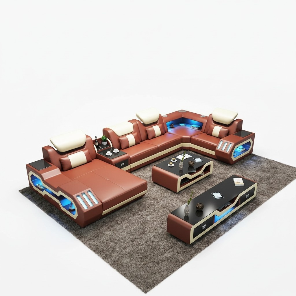 Ausgefallene Wohnlandschaft Ecksofa Polster eckgarnitur couchen sofas usb led