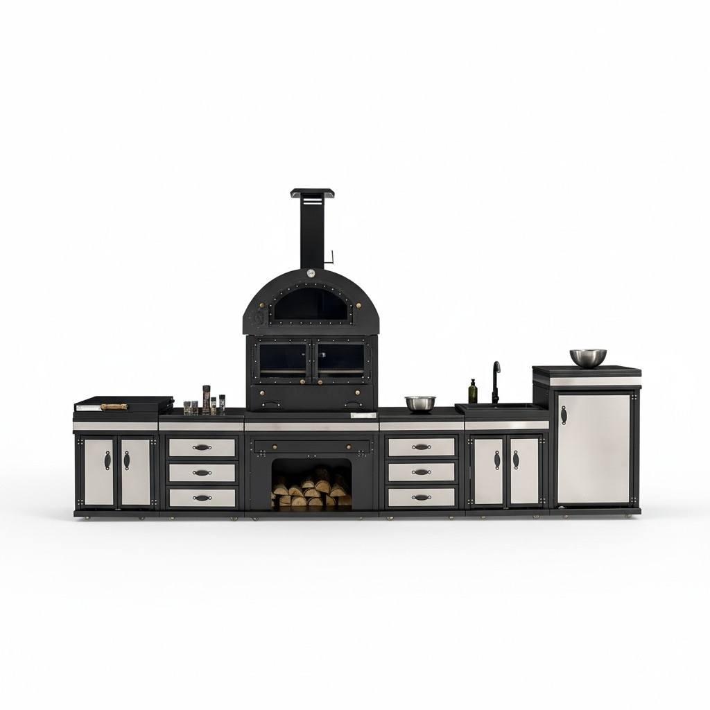 Außenküche in Schwarz aus Edelstahl modern und stilvoll