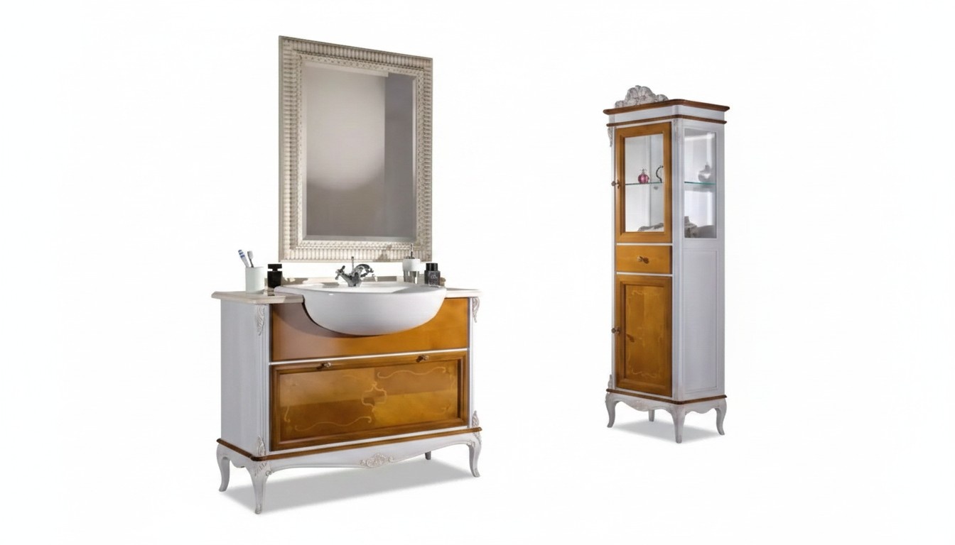 Badezimmer Design Möbel 2 tlg Set Garnitur Schrank Luxus Vitrine