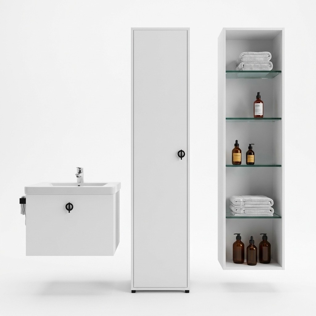 Badezimmerschrank Weiß Farbe Modern Luxus Rechteckig Badschrank Badezimmer