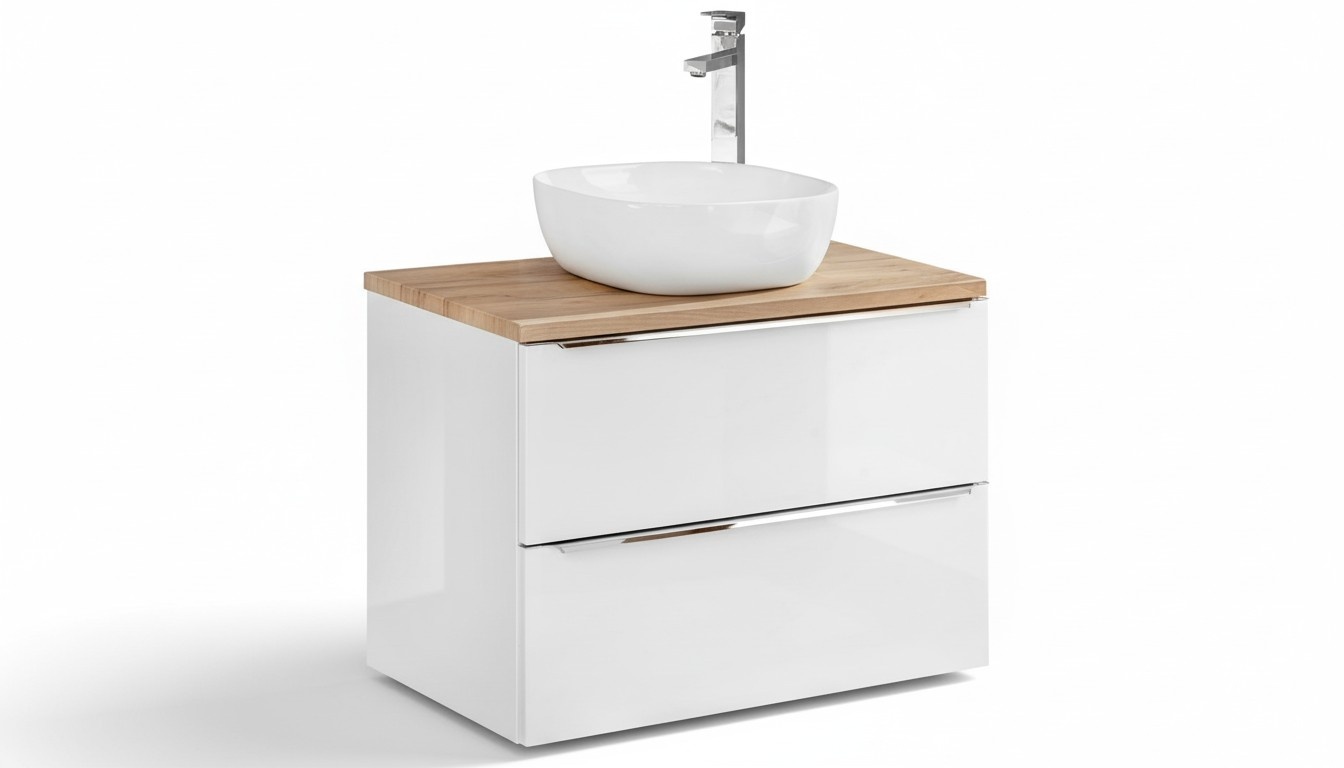 Badmöbel Set 60cm Waschbecken mit Unterschrank Waschtisch Schublade Hängeschrank