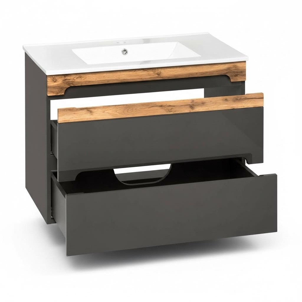 Badmöbel Set 80cm Waschbecken mit Unterschrank Waschtisch Schublade Hängeschrank