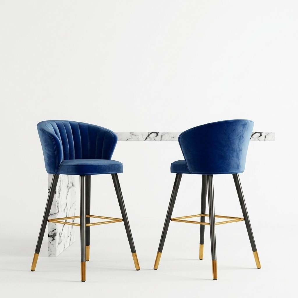Barhocker Barstuhl Blau Samt Design Barstühle Bar Hocker Stühle Neu