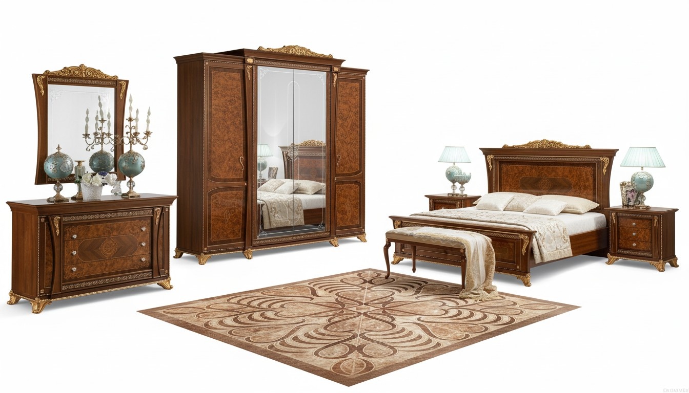 Barock Rokoko Luxus Set Betten Sets Nachttisch Kleiderschrank 7 tlg.Schlafzimmer