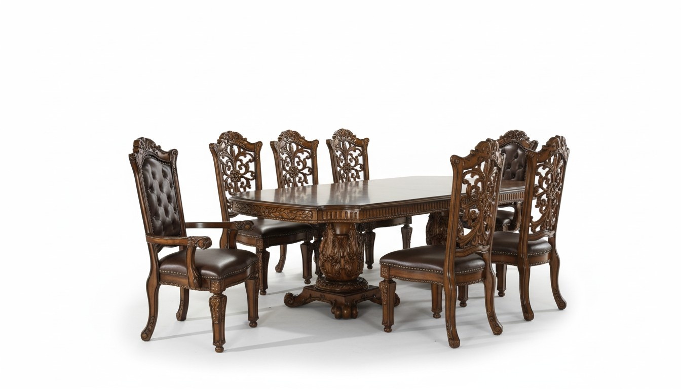 Barock Rokoko Stil Möbel Esstisch Tische Esszimmer Garnitur Geschnitzter Tisch