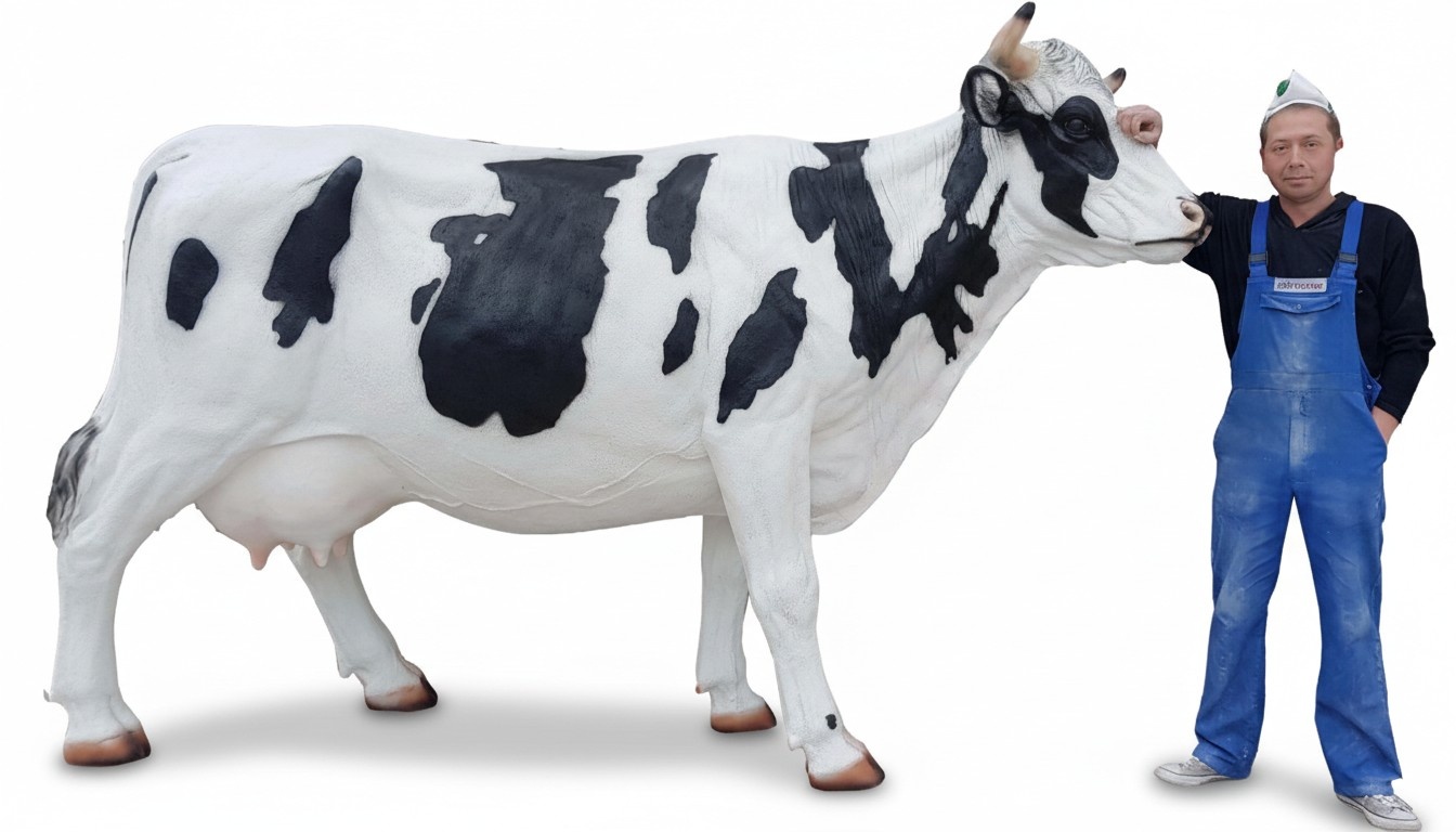 Bauer Figur Statue Design Skulptur Dekoration 170 cm Kuh Außen Innen