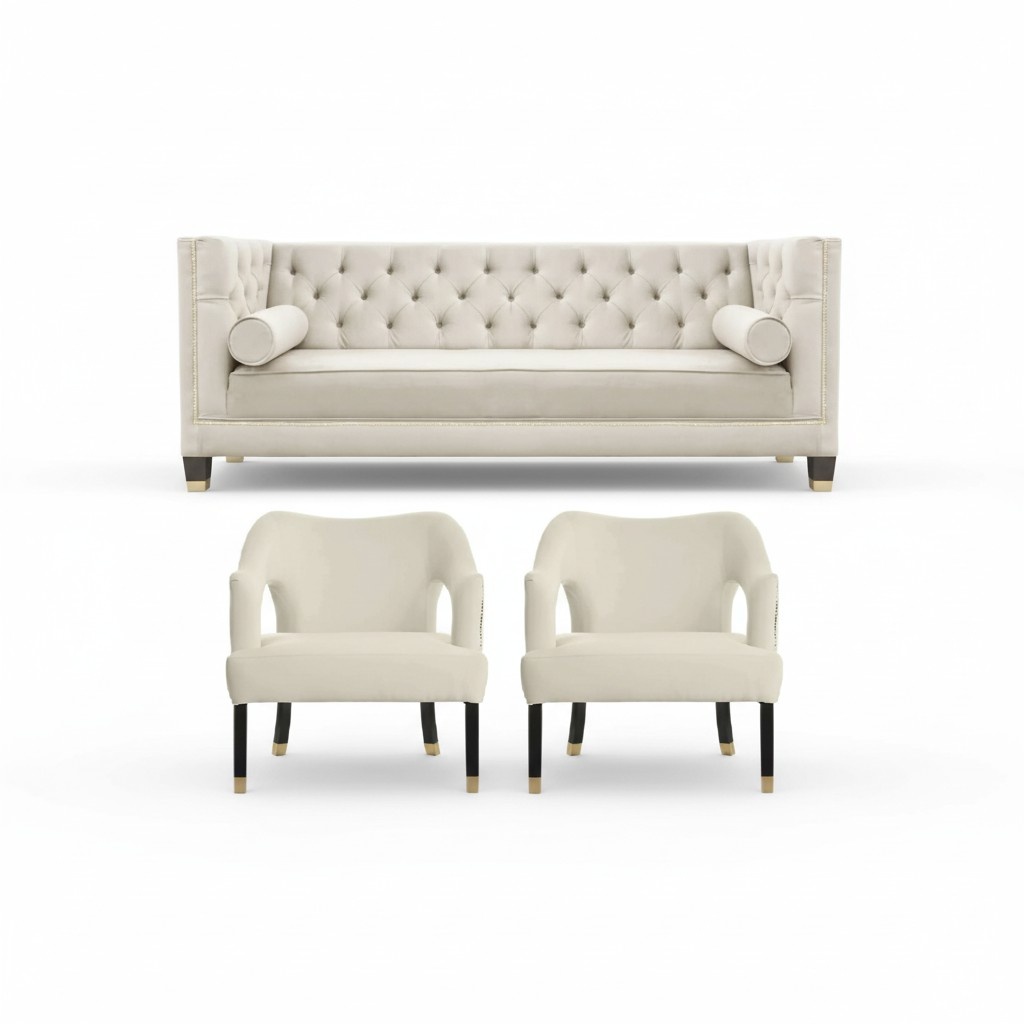 Beige Chesterfield Couch Samt Sofa Sofagarnitur couchen Sofas Polster 311 Sitzer