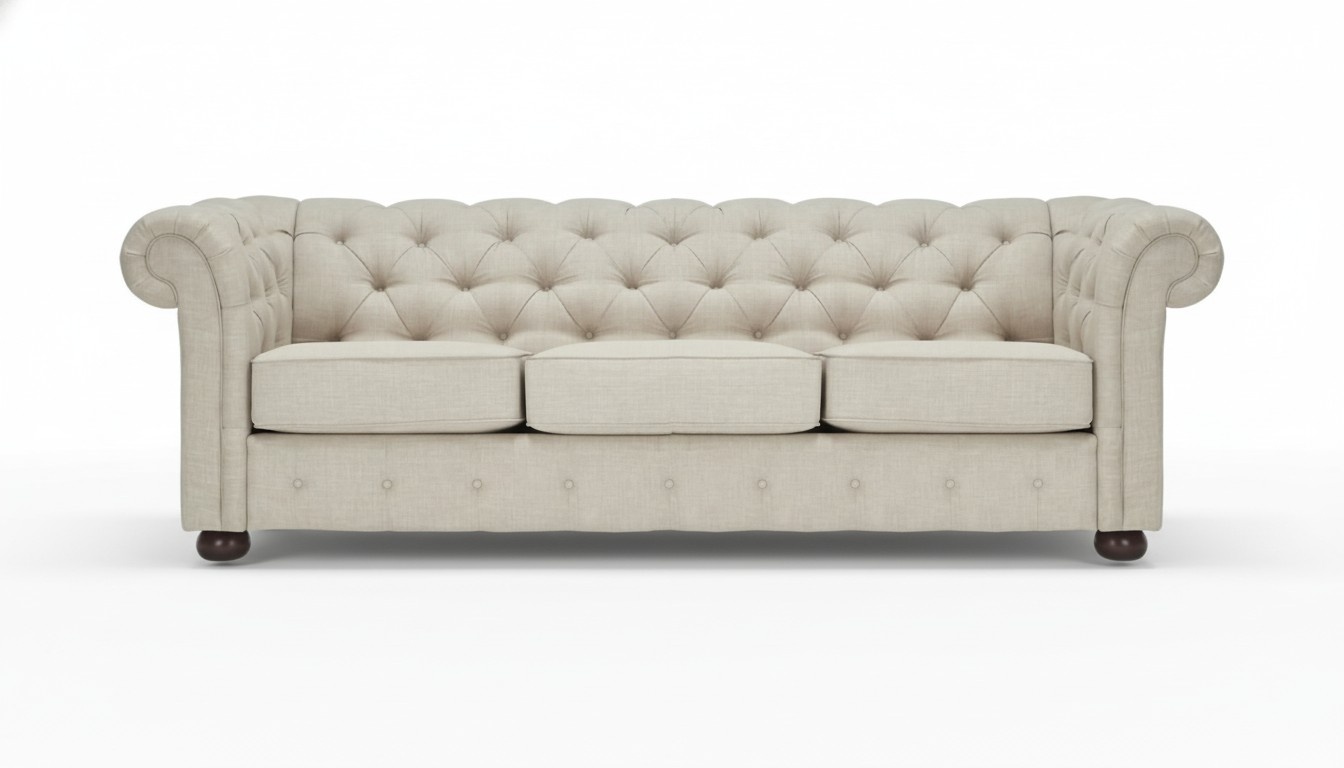 Beige Chesterfield Wohnzimmer Modern Design Couchen Sofa Samt Möbel Stoff Neu