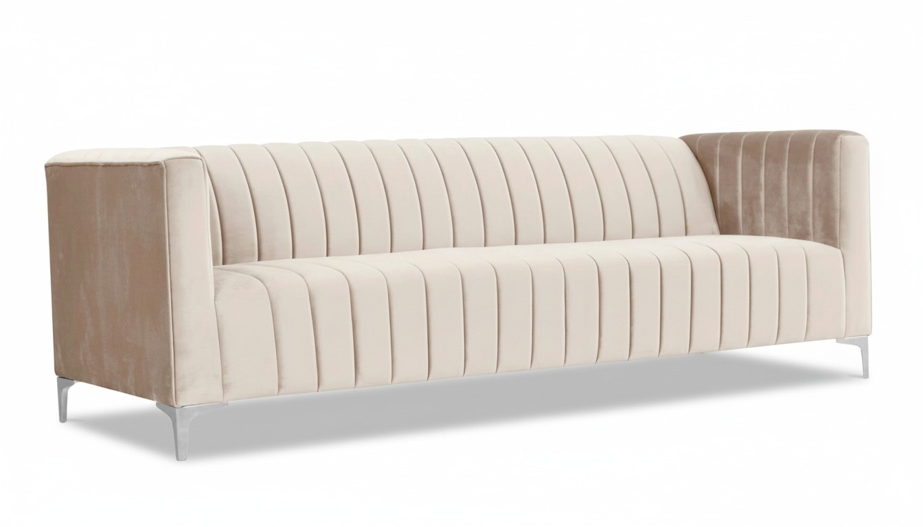 Beige Dreisitzer Stoff Wohnzimmer Design Couchen Polster Sofa Sofas Beige Samt