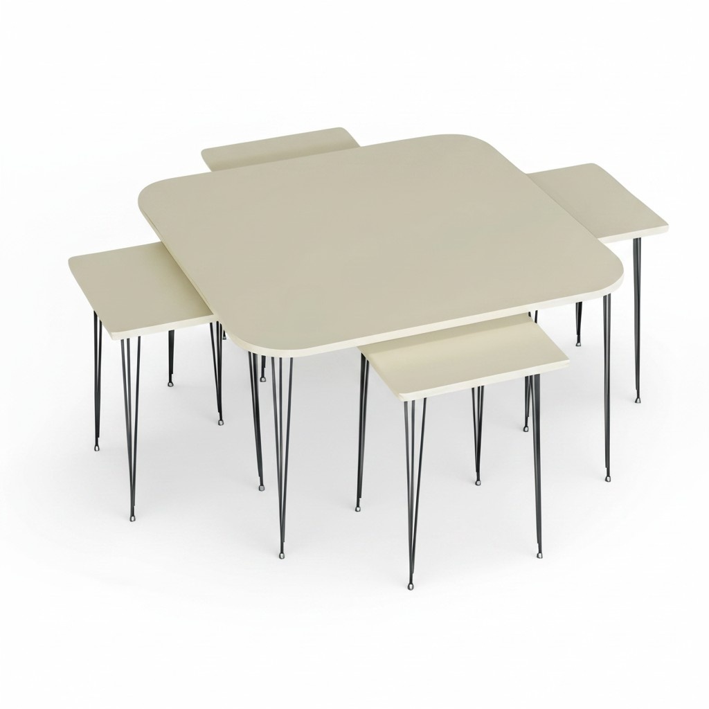 Beige Holz Couchtisch mit Beistelltischen modern und stilvoll