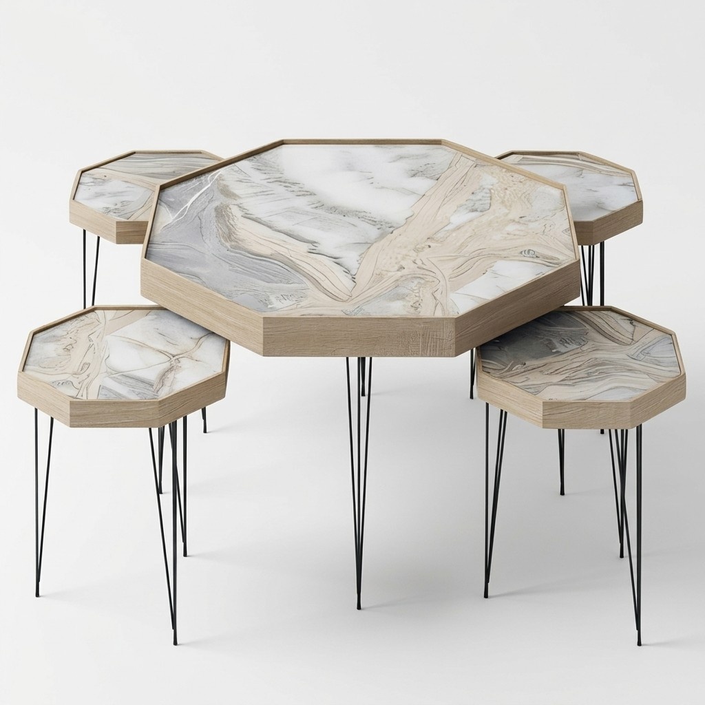Beige Holz Couchtisch und Beistelltische modern elegantes Set
