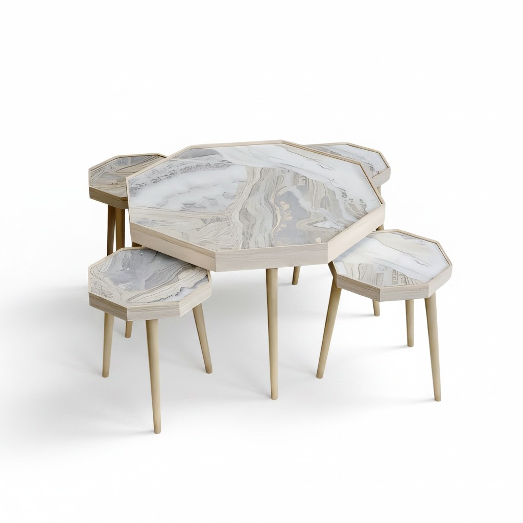 Beige Holz Couchtisch und Beistelltische im modernen Stil